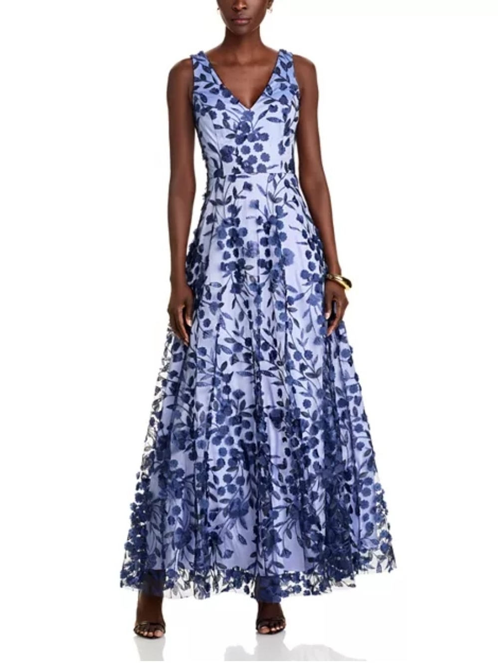 Eliza J Dress Embroidered Floral Illusion Lace A-Line Gown 3D Flower Size 8